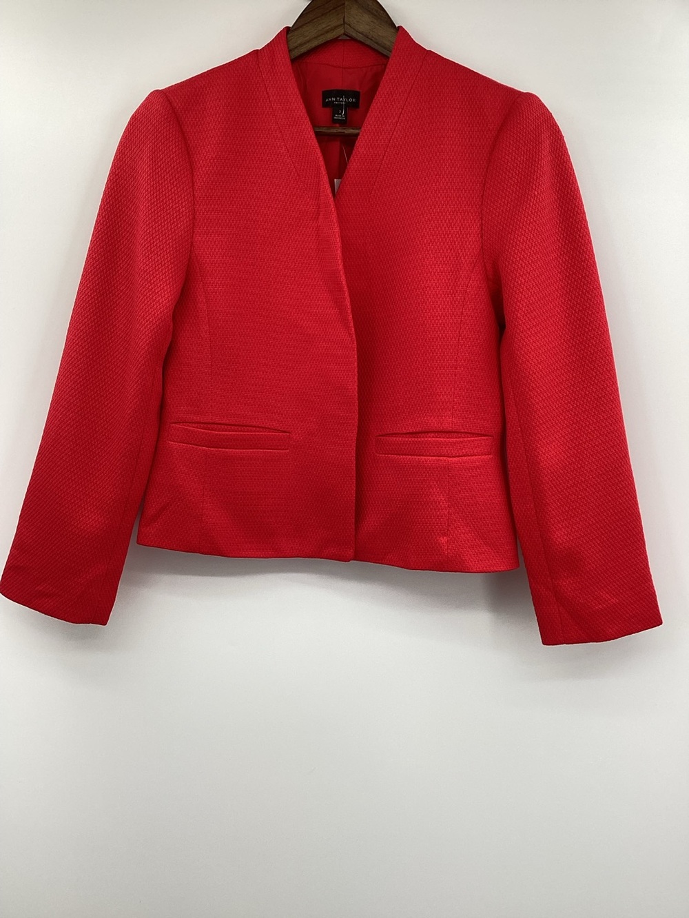 Ann Taylor Factory Red Collarless Textured Blazer